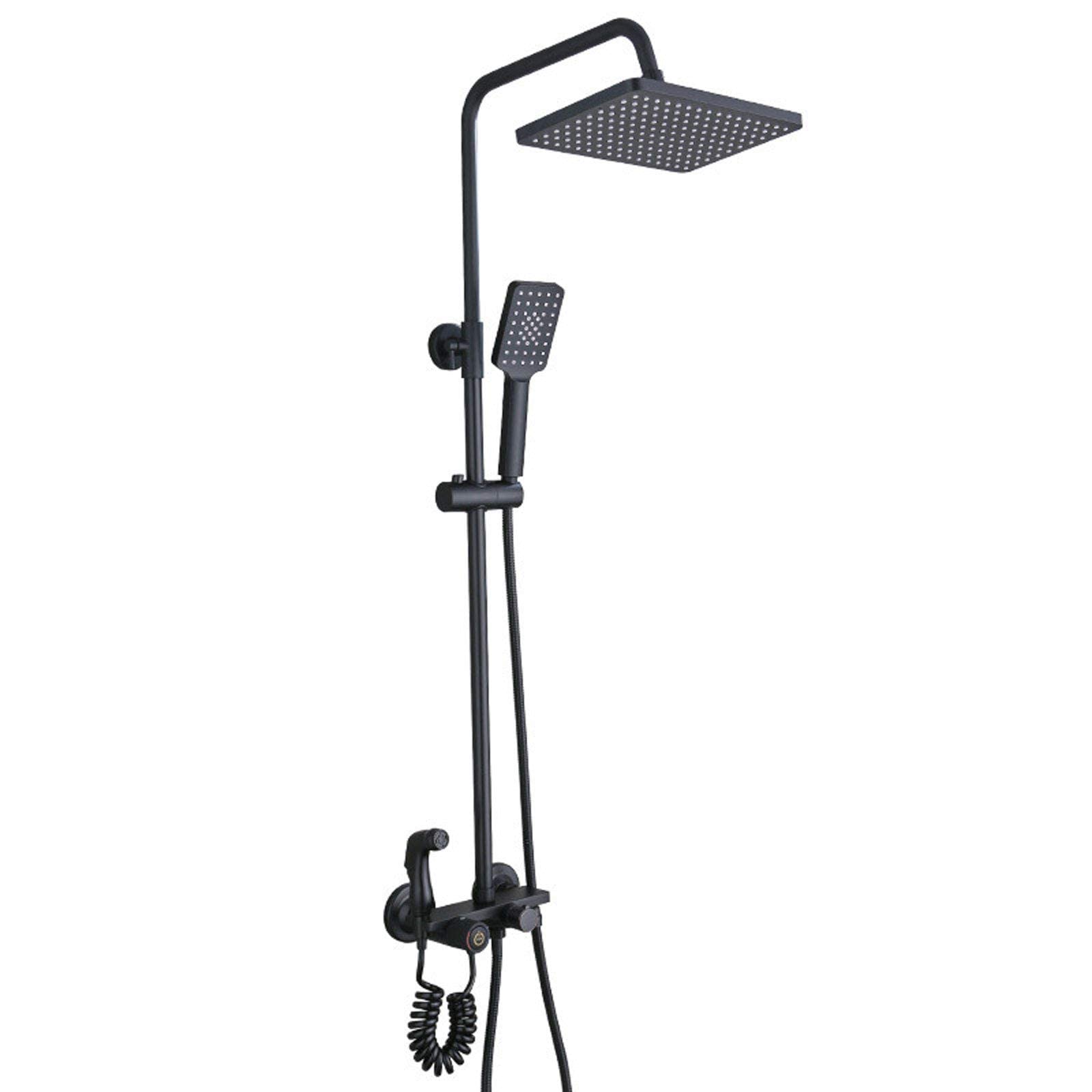 NGDFGR Thermostatic Shower Black, Rainfall Brass Shower Set With Square Overhead Shower Head Bath Taps, Wall Mounted Shower Mixer Set For Bathroom Adults Gym