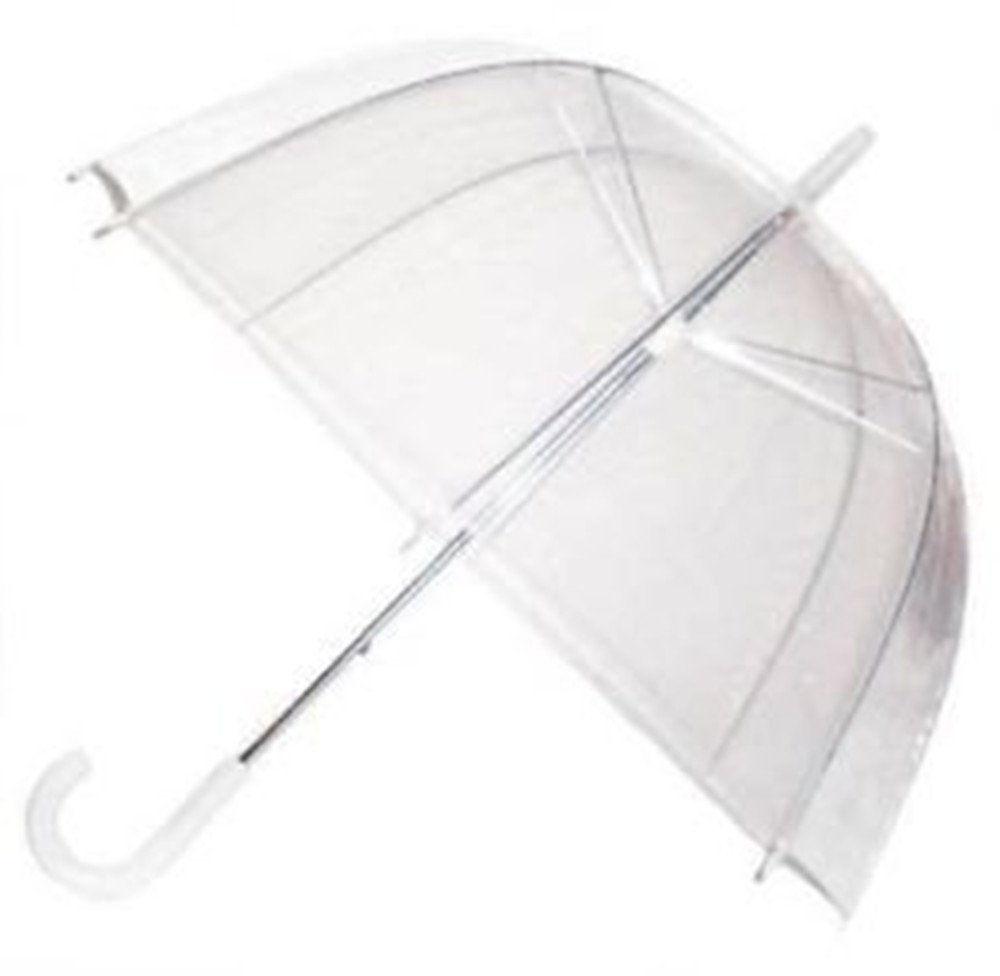 DOME SEE THRU WEDDING UMBRELLA CLEAR WITH WHITE HANDLE & TIP & DEEPEST DOME FOR PROTECTION