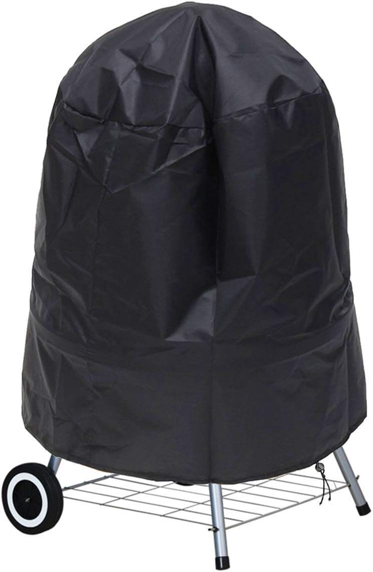 Barbecue Cover, Waterproof Polyester Round BBQ Grill Cover, with Drawstring Cord Large 30 Inch (Black)