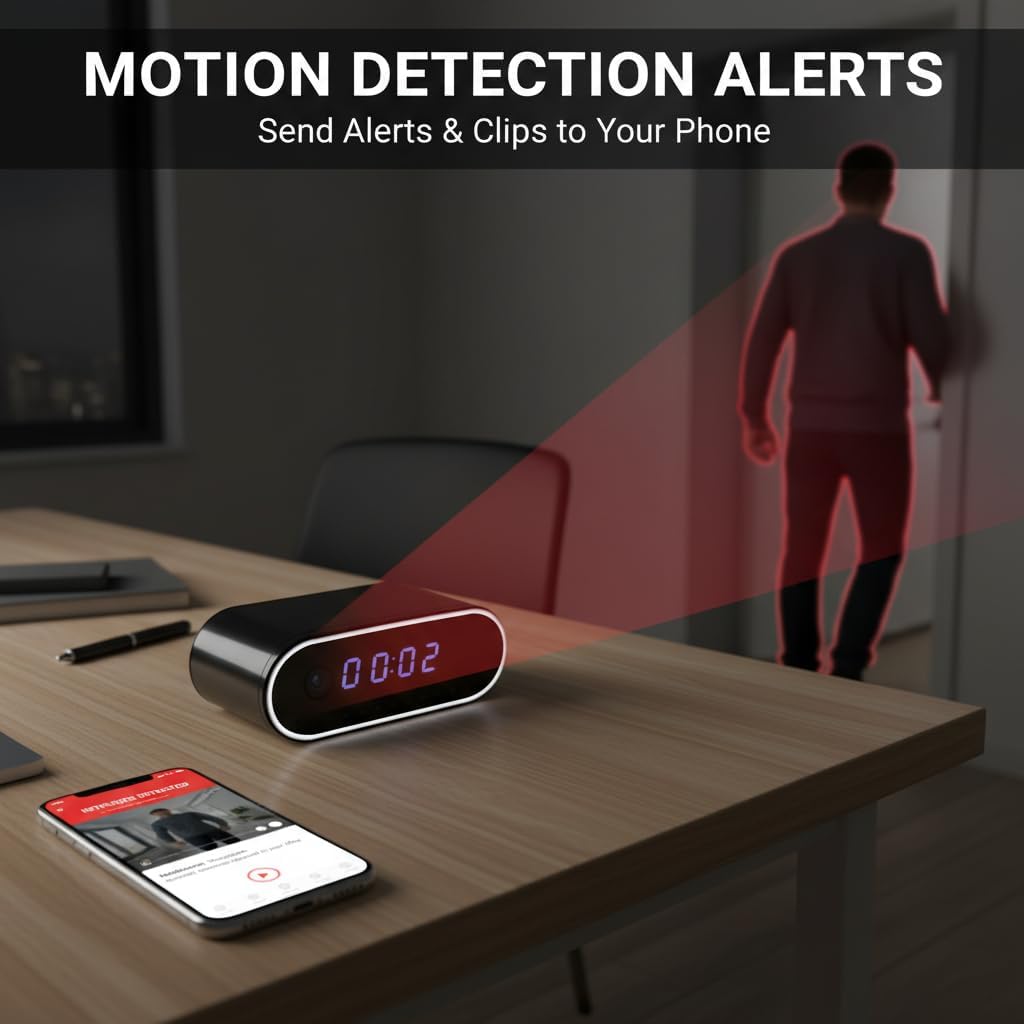Devan view of the ULar S7-1M Alarm Clock Camera showing the digital time display