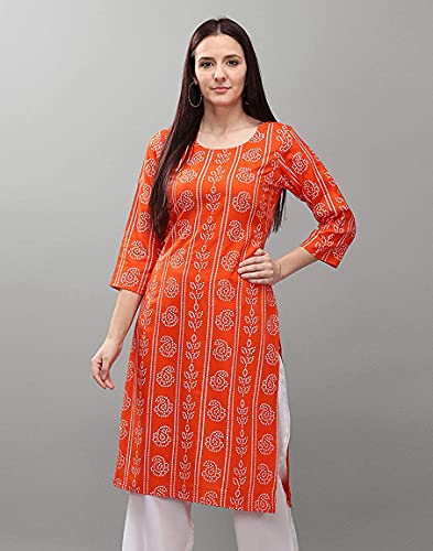 Image of Women's Cotton Straight Kurta Combo Pack of 2 Orange & Rani