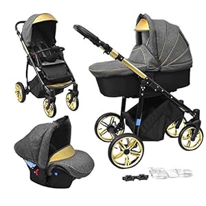 Skyline 3-in-1 Combi-kinderwagen met aluminium frame, babybedje, sportbuggy-bevestiging en babyautostoeltje (ISOFIX)
