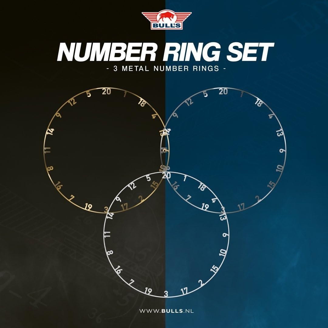 Bull's Metal Number Ring Set 3-teilig - Silber, Weiß und Gold - Verleiht jedem Dartboard eine Moderne Optik - Einfache Installation - Universelle Kompatibilität