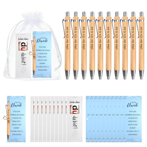 Zidoley Coffret de cadeaux de baptême – 10 cadeaux de remerciement « Ravi de vous avoir parmi nous » avec emballage en feutrine pour chocolat, stylo à...