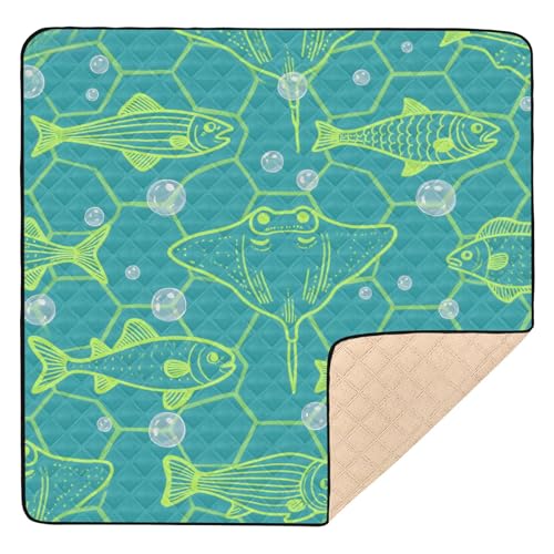Animal Manta Ray - Alfombra de juego acolchada suave para el cuidado del bebé, para interiores y exteriores, resistente al agua, plegable, para bebés, niños pequeños, 50 x 50 pulgadas