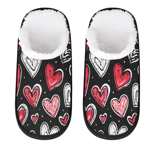 Hsnar Heart on Black Non Slip House Slippers for Women Indoor Slippers for Men Soft House Shoes Spa Slippers, L