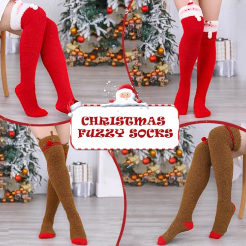 Image of Campsis Thigh High Socks Fuzzy Over the Knee Socks Long Leg Warm Fluffy Christmas Slipper Socks for Women