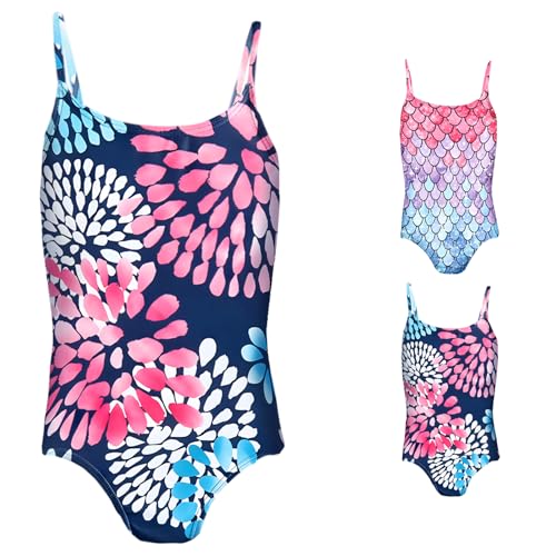 dellyy baddräkt flicka sjöjungfru, flicka baddräkt i ett stycke, badmode justerbara axelband baddräkt snabbtorkande 3–10 år, Fyrverkerier, 116