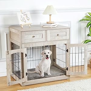 Dog Crate Furniture with Drawers, Wooden Dog Kennel Furniture for Large Breed,End Table Wood Dog House for Indoor Use,Dog Crate for Small/Medium/Large Dog