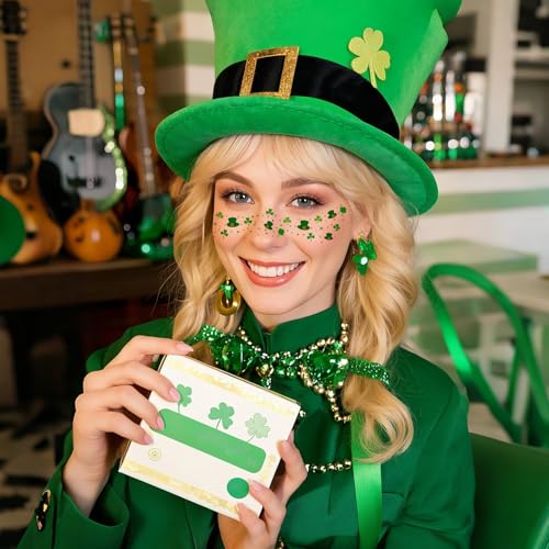 Image of 24 Sheets St Patricks Day Freckles Face Temporary Tattoos, Two Sizes Lucky Clover Shamrock Irish Face Tattoos, Saint Patricks Day Makeup Party Favors Accessories Irish Party