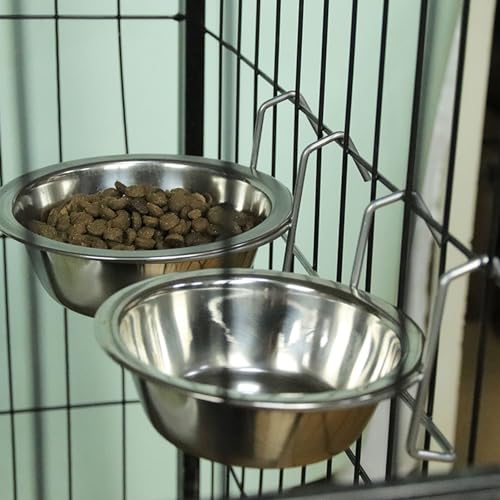 Ciotola per Animali Sospesa da 2 Pezzi, Ciotola per L'acqua per Gabbia per Cani di Grande capacità, in Acciaio Inossidabile, Facile da Pulire, Ciotola per L'acqua per Cuccia