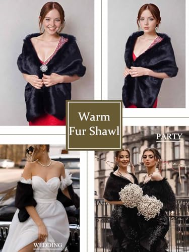 Yalice Women's Wedding Faux Fur Shawl and Wraps Bridal Fur Stole Cape Fur Scarf for Bride and Bridesmaids4