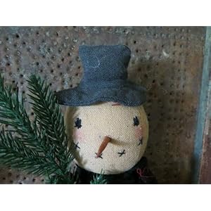 Primitives Supplies for Grubby Primitive Rustic Christmas Snowman W Red Black Flannel Overalls Doll for Holiday Kitchen Farhouse Home Decor