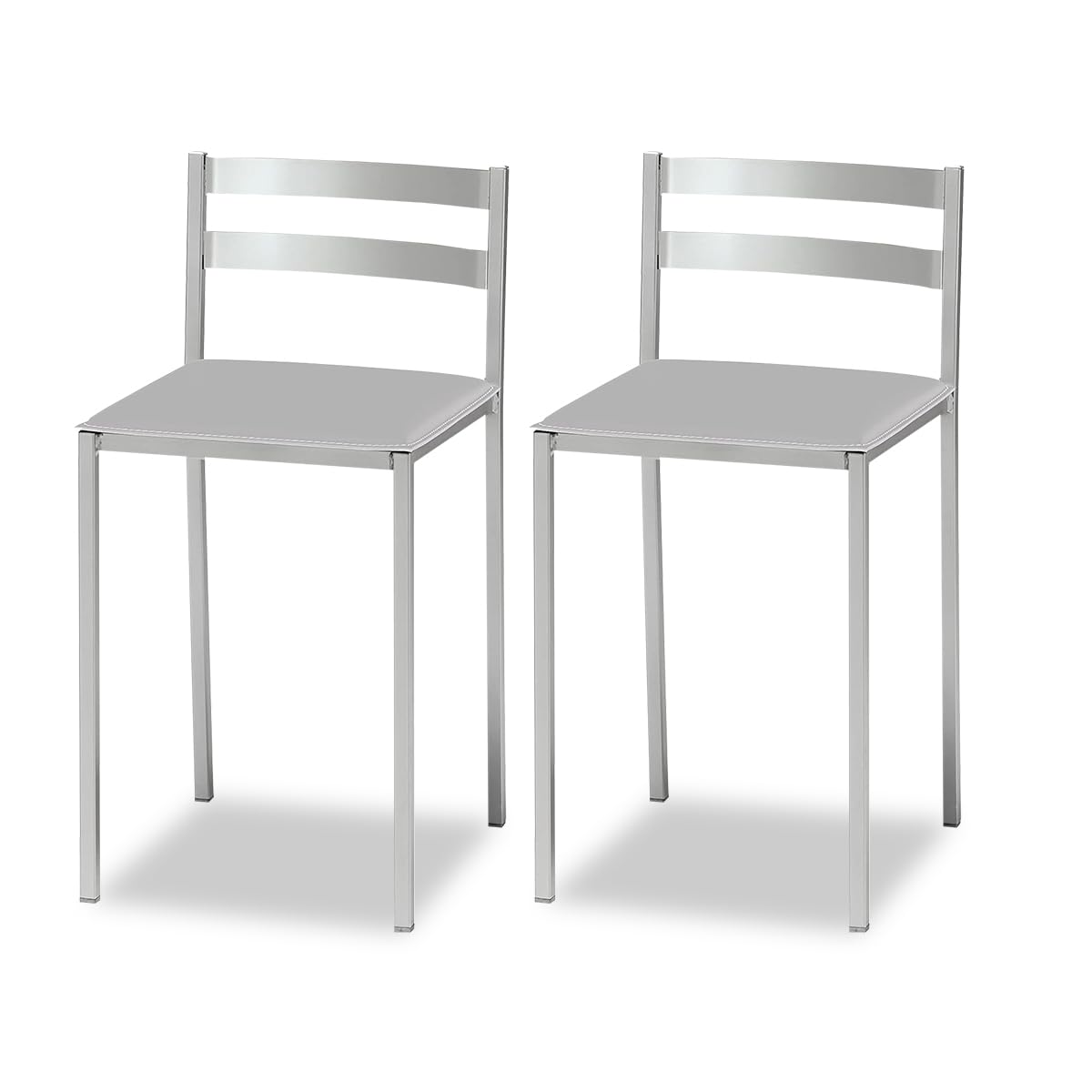 ASTIMESA Two Kitchen Stools with Low Back Horizontal Stripes in Grey Leatherette, Seat Height 45 cm, TAFHGR