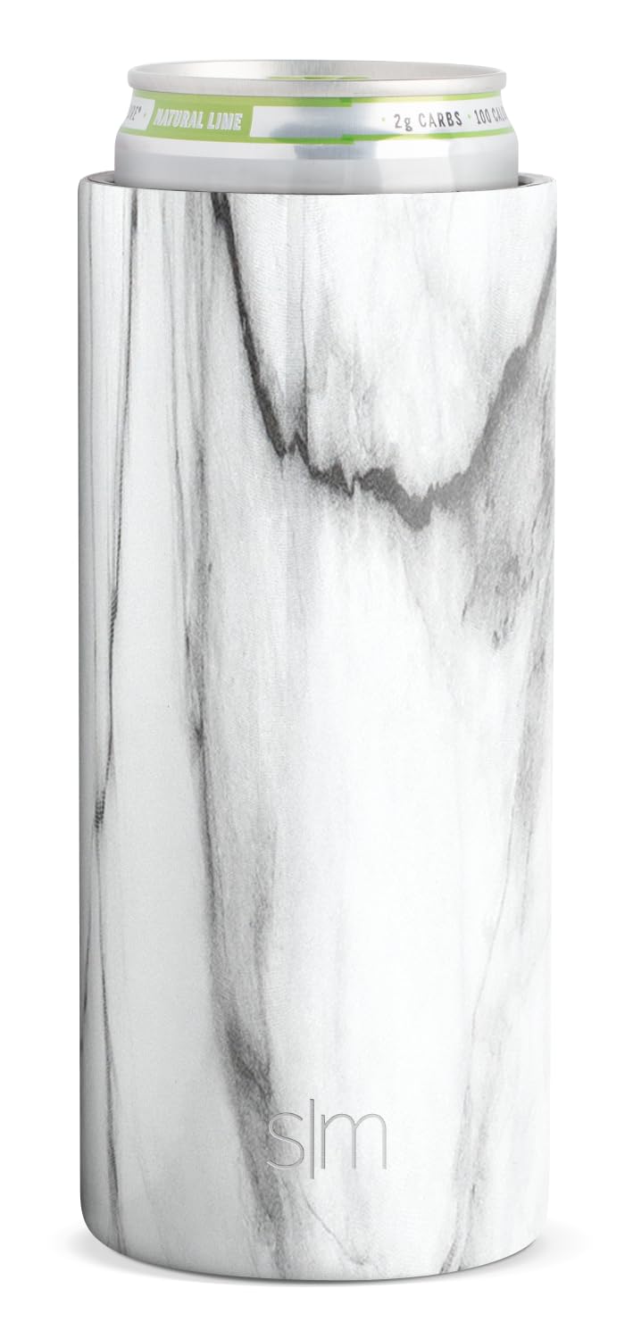 Simple ModernSkinny Can Cooler for Slim Beer and Hard Seltzer | Vacuum Insulated Stainless Steel Drink Sleeve Holder Gift for 12oz Slim Cans | Ranger Collection | Carrara Marble