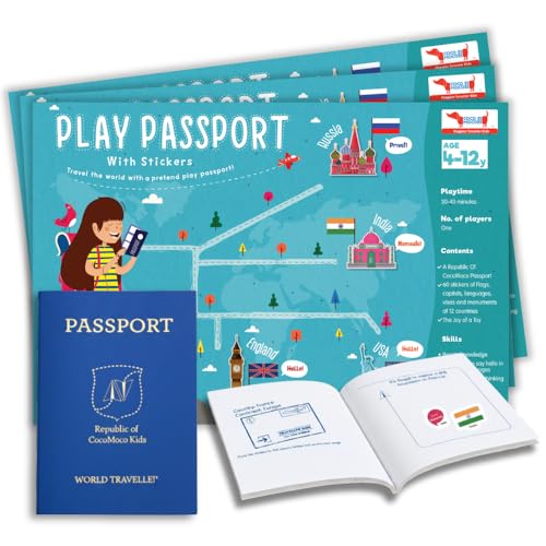 Image of CocoMoco Kids Return Gift Combo Pack for Kids Birthday - 3 Pieces of Play Passport Activity Kit with Flags, Monuments, Capitals, Languages STEM Educational Toy (Pack of 3)