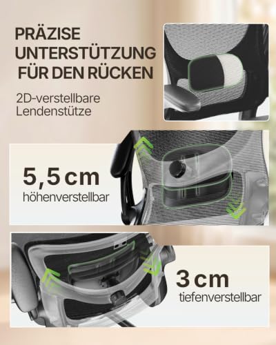 Marsail Bürostuhl Ergonomisch Schreibtischstuhl hat Verstellbarer Lordosenstütze Kopfstütze und Armlehne Höhenverstellung und Wippfunktion – Ansicht 4