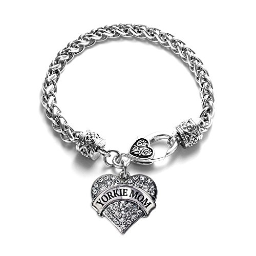Inspired Silver - Yorkie Mom Braided Bracelet for Women - Silver Pave Heart Charm Bracelet with Cubic Zirconia Jewelry