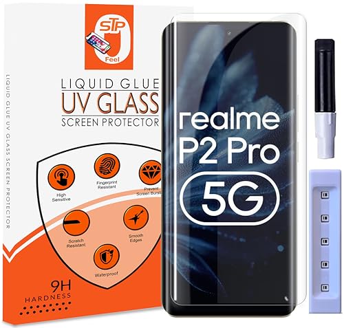 Image of STP FEEL Premium UV Tempered Glass Screen Protector Guard Compatible For Realme P2 Pro 5G (6.7 Inch, Pack of 1) Full Adhesive UV Curved Case Friendly HD Clarity with easy installation kit