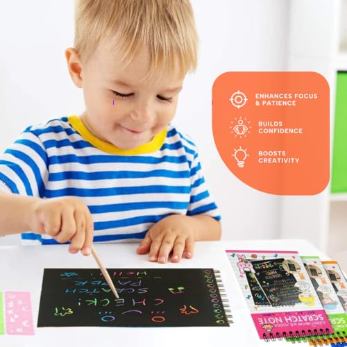 Image of Scratch Art Book for Kids Gifts for Birthday Magic Multicolor Scratch Book | Kids Birthday Return Gifts | Creative Art Craft Activity for Boys & Girls | Party Bulk Sets (Pack of 4)