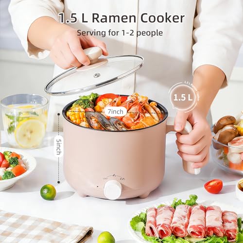 Hot Pot Electric 1.5L, Portable Ramen Non-Stick Cooker for Noodles - image 4