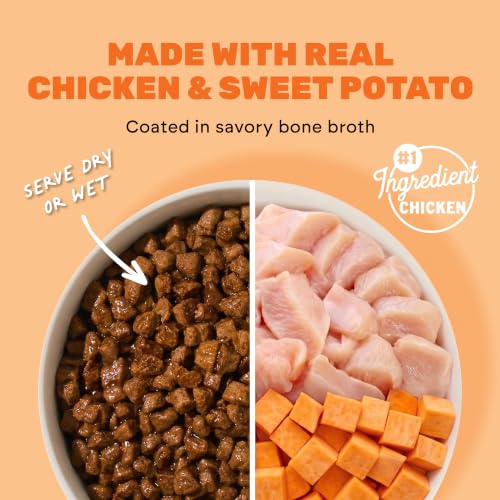 Image of I AND LOVE AND YOU Baked and Saucy Dry Dog Food - Chicken + Sweet Potato - Prebiotic + Probiotic, Real Meat, Grain Free, No Fillers, 10.25lb Bag | Grain-free kibble featuring real chicken, sweet potato, and digestion-supporting prebiotics and probiotics. No fillers.