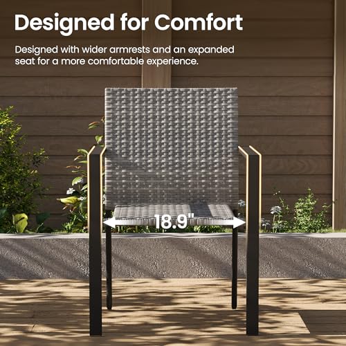 Image of Amopatio Stackable Patio Dining Chairs Set of 4, All-Weather Breathable Rattan Outdoor Dining Chair, Steel Frame, Armchair w /Armrests, for Garden, Porch, Deck, Poolside, Fire Pit, Gray