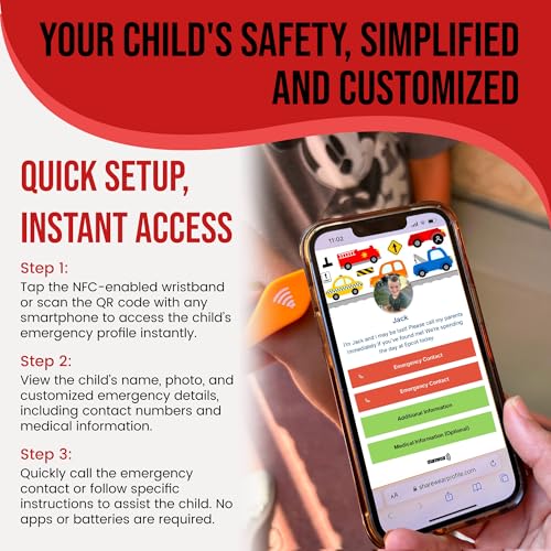 Image of Smart Bands for Kids if Lost, Child Safety ID Wristband for Autism, Autism Awareness Medical Alert Bracelet, Disney Accessories for Autism, Wristband Food Allergy, Food Allergy Awareness, QR code Bracelet for Kids