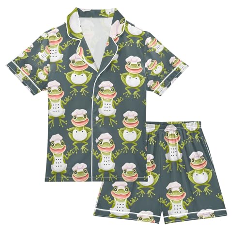 senya Chef Frog A Satin Summer Pajama Sets Silk Short Sleeve Button Down Sleepwear