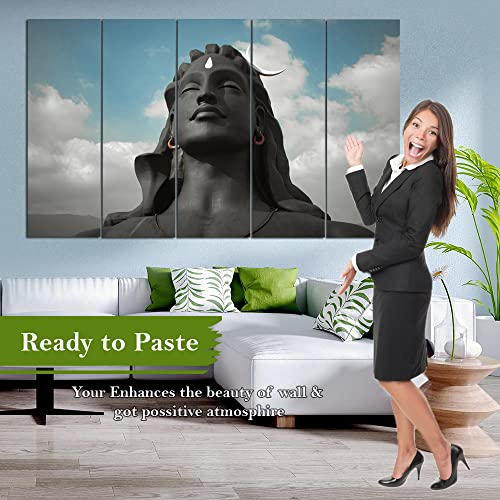 Image of Maxstone Adiyogi Shiva Shiv Meditating Wall Painting for Living Room, Bedroom, Office, Hotels,Drawing Room Wooden Framed Digital Painting (30x60 inch) M1234