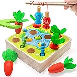 Goorder Holzspielzeug ab 1 Jahre, Montessori Baby Spielzeug, Angelspiel Sortierspiel und Karottenernte Motorik Spielzeug Kinder Lernspielzeug Geburtstag Geschenk für 2 3 4 Jahre Jungen und Mädchen