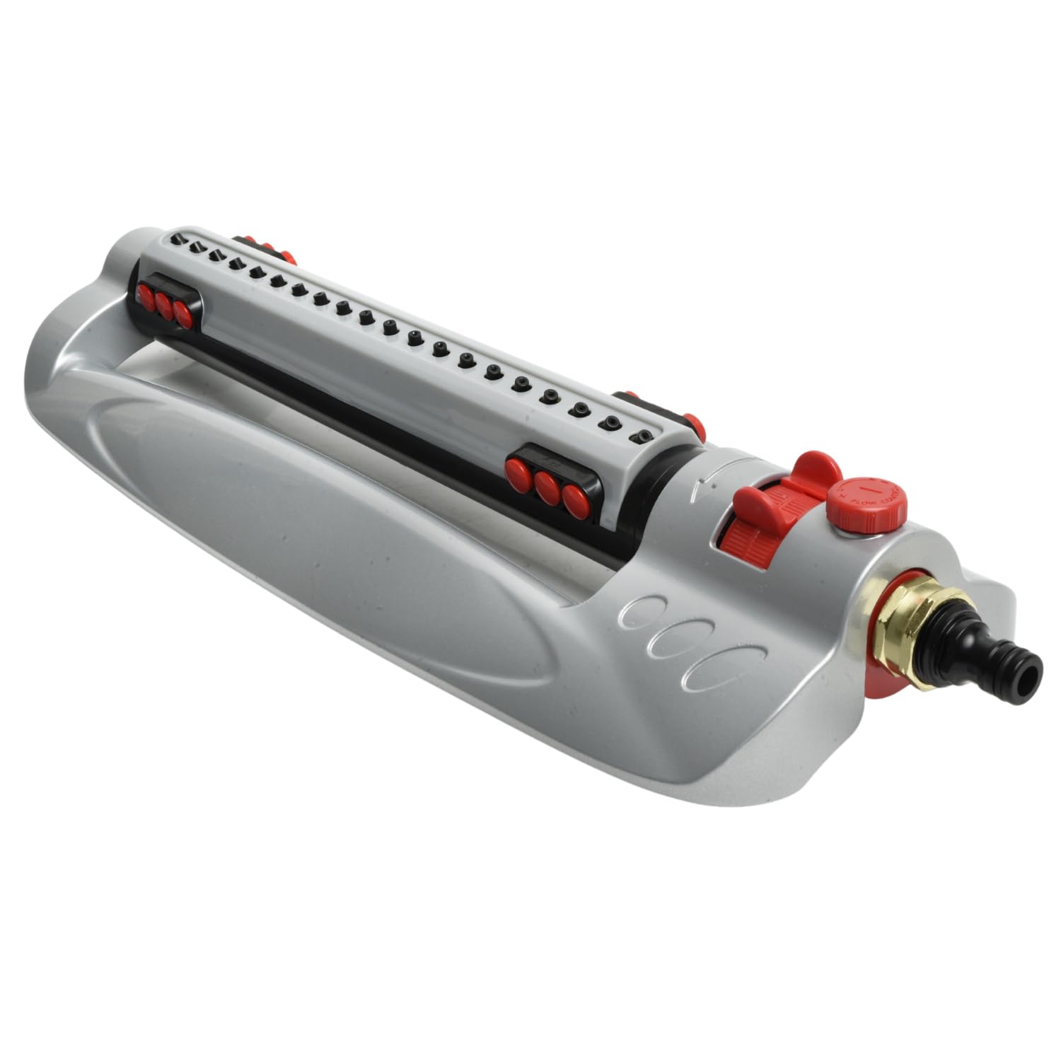 Metal Oscillating Lawn Sprinkler β 385mΒ² Coverage, 20 Precision Nozzles, Adjustable Range & Flow Control, Turbo Motor, Click-Lock Hose Connector β Ideal for Gardens & Large Lawns