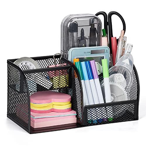 Sarsumir Organizador de escritorio, Portalápices de Malla Metálica Accesorio de Almacenamiento de Oficina para Notas Lapiceros Organizador Multifuncional para Oficina Escolar Hogar 4 compartimento Cover