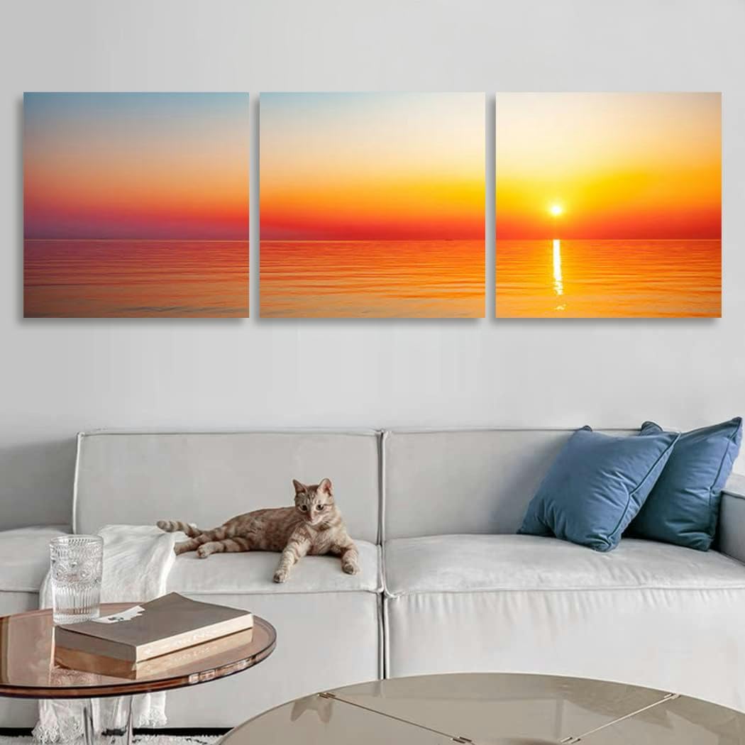 Amazon.com: Sunrise at sea 3 Piece Canvas Wall Art for Living Room