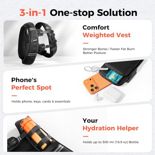 Image of 2026 FEIERDUN WV1 3-IN-1 Weighted Vest Kit with Phone Holder & Water Pocket, 8lb /12lb /20lb Chest-friendly Vest for Running, Walking, Workout, Fitness, Cardio, Training & Strength Building