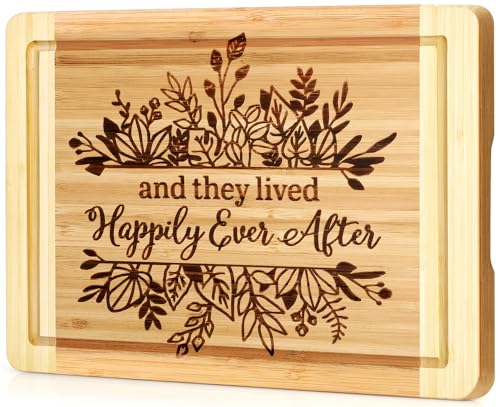 Wedding Gift for Couple 2025 Engraved Cutting Board Bridal Shower Gifts for Bride and Groom Engagement They Lived Happily Ever After Marriage Cutting Board Newlywed Wedding Gift for Couples