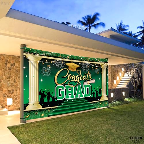 Image of KatchOn, XtraLarge Green Congrats Grad Banner - 72x44 Inch, 2026 Graduation Backdrop | Grad Decorations Class of 2026 Green and Gold for Grad Party Decorations, Graduation Decorations 2026