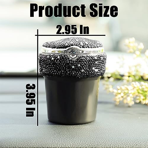 Image of BESULEN Bling Car Ashtray, Portable Auto Cigarette Ashtray with Lid, Cigarette Smokeless Cylinder Cup Holder with LED Light Indicator, Crystal Diamond Auto Accessories for Home, Office (Black)