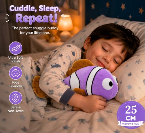 Image of Tickles Cute Big Eyes Fish Soft Stuffed Plush Animal Toy for Kids Boys & Girls Birthday Gift (Size: 25 cm Color: Purple)