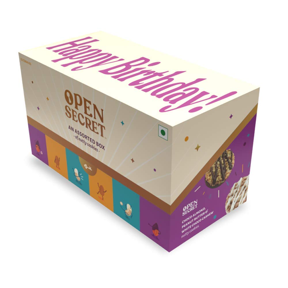 Open Secret Birthday Gift Cookies | 12 Cookies | Gift Hamper, Healthy Snacks, Diwali Gifts, No Added Maida with Premium Gift Box, Personalized Card & Birthday Sticker (3 Flavours, Pack of 6) (B08G8KSK8K) Amazon Price History, Amazon Price Tracker