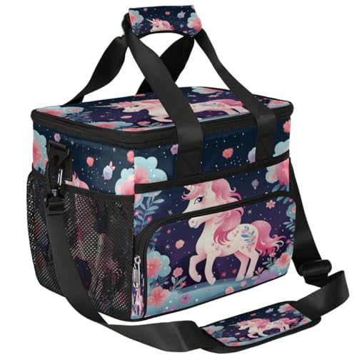Unicorn Insulated Picnic Backpack Lunch Box for Women Men Picnic Basket Tote Lunch Bag Picnic Bag Portable Lunch Bags for Picnic, Beach, Work, Trip,Office, Camp Unicorn Flowers