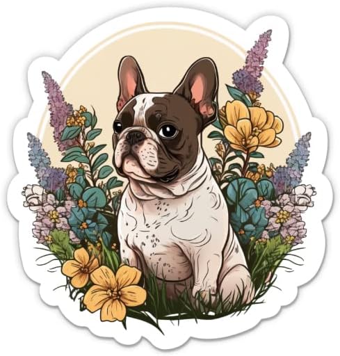Lindas calcomanías de bulldog francés, paquete de 2, vinilo impermeable para automóvil, teléfono, botella de agua, laptop, calcomanías florales para