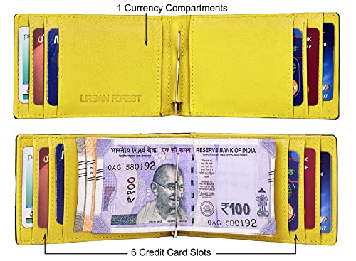Eddy Money Clip Leather Wallet for Men, Black/Yellow, Minimalist3