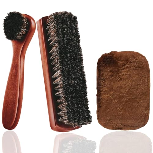 2 PCS Schuhbürsten Set Rosshaar Schuhbürste Polieren Rosshaarbürste...