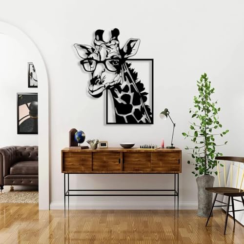Image of Saifix Giraffe Metal Wall Art | Tall Vertical Wall Hanging for Home & Cafe Decor | Elegant Laser Cut Steel Animal Artwork | Rust-Proof Matte Powder Coated Finish