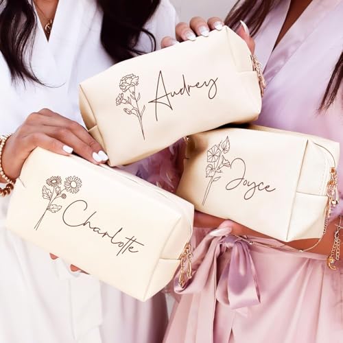 DayOfShe Personalized Name Makeup Bag for Bridesmaid Gifts Bridal Shower Wedding Gifts Custom Toiletry Bag Cosmetic Bag for Best Friend Birthday Gifts2