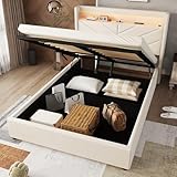 Photo Gallery kelodan letto imbottito 140 x 190 cm, senza materasso, illuminazione ambientale con telecomando, letto con impianto idraulico, con usb e impianto stereo, lino, beige Photo Gallery kelodan letto imbottito 140 x 190 cm, senza materasso, illuminazione ambientale con telecomando, letto con impianto idraulico, con usb e impianto stereo, lino, beige