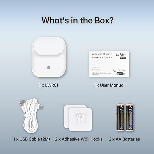 Miniatura 8 de Sensor inalámbrico de presencia humana LWR01, radar mmWave, sensor de ocupación y movimiento, alimentado por batería, IPX3 resistente al agua,
