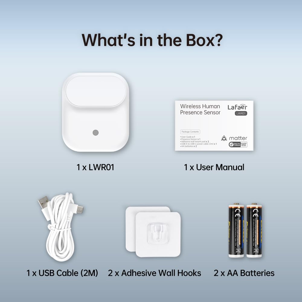 Wireless Human Presence Sensor LWR01, mmWave Radar, Occupancy & Motion Sensor, Battery-powered, IPX3 Water Resistant, Matter Over Thread, Requires Thread-Compatible Smart Home Hub/Router