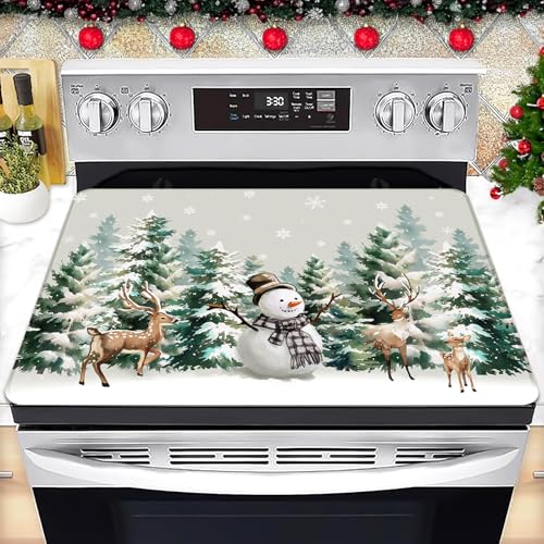 Image of Christmas Stove Top Cover for Electric Stove 28 inchx 20 inch, Xmas Snowman Heat Resistant Glass Top Stove Cover Protector, Glass Cooktop Covers, Kitchen Flat Electric Stove Top Covers